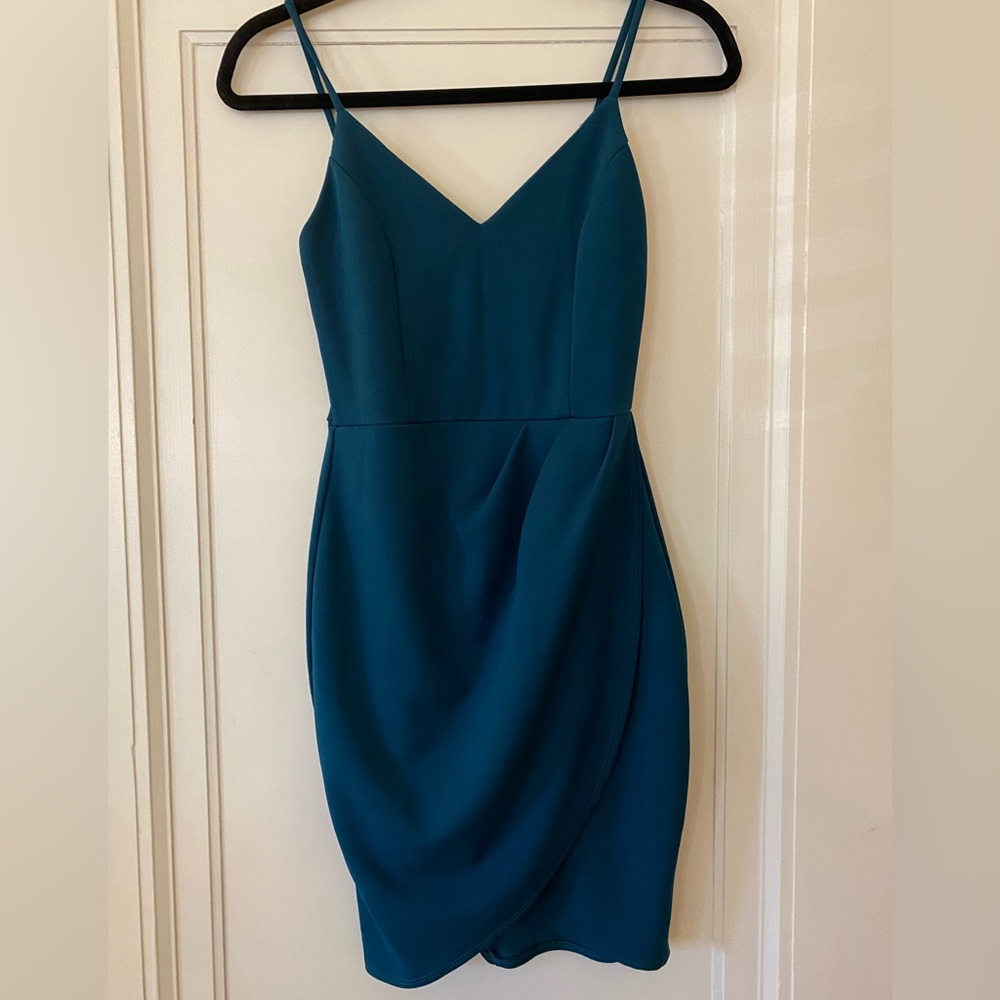 UEC Lulu brand teal blue dress with spaghetti straps. Size small